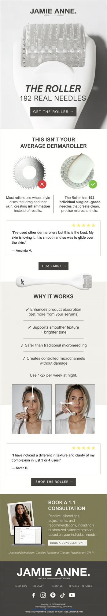 Product education. The Roller, 192 real needles, with customer reviews.