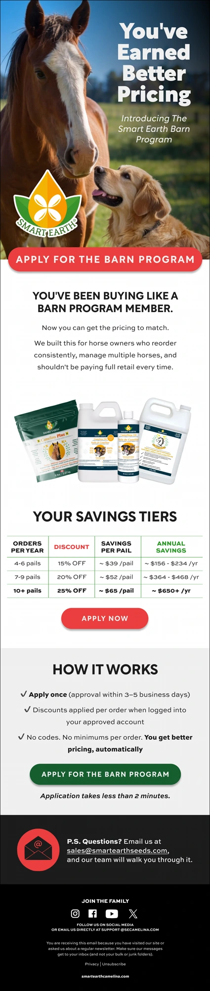 Barn Program launch. Tiered pricing for horse owners who reorder.